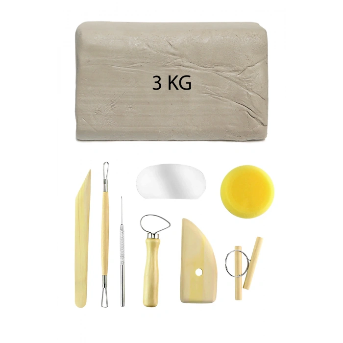 Beyaz Seramik Hamuru 3 kg Seramik Başlangıç Seti 8 Parça