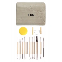 Beyaz Seramik Hamuru 5 kg Kil Modelaj Oyma Seramik Detay Seti 11li Kesme Teli Seramik Rötuş Süngeri