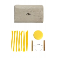 Beyaz Seramik Hamuru 2 kg Plastik Ebeşuar Seti Kil Seramik Çamuru Kesme Teli Seramik Rötuş Süngeri
