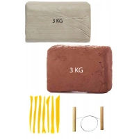 Kahve Çamur 3 Kg Kırmızı Kil Seramik Hamuru Beyaz Kil 3 Kg Plastik Ebeşuar Seti Çamur Kesme Teli