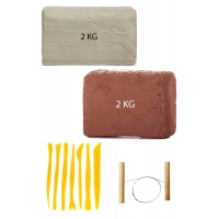 Kahve Çamur 2 Kg Kırmızı Kil Seramik Hamuru Beyaz Kil 2 Kg Plastik Ebeşuar Seti Çamur Kesme Teli