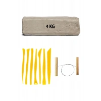 Beyaz Seramik Hamuru 4 kg Plastik Ebeşuar Seti Kil Seti Seramik Çamuru Çamur Kesme Teli Seramik Kili