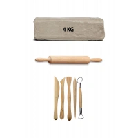 Beyaz Seramik Hamuru 4 Kg Seramik Çamuru Seramik Kili Ebeşuar Seti Ahşap Merdane Seramik Seti