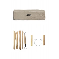 Beyaz Seramik Hamuru 4 kg Seramik Çamuru Ebeşuar Seti 5li Çamur Kesme Teli Seramik Seti