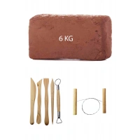 Kahve Çamur Kırmızı Kil Seramik Hamuru 6 kg Ebeşuar Seti Seramik Çamur Kesme Teli