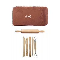 Kahve Çamur Kırmızı Kil Seramik Hamuru 6 kg Ebeşuar Seti Ahşap Merdane Seramik Set