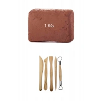 Kahve Çamur Kırmızı Kil Seramik Hamuru 1 kg Ebeşuar Seti Seramik Şekillendirme Seti