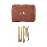 Kahve Çamur Kırmızı Kil Seramik Hamuru 2 kg Ebeşuar Seti Seramik Şekillendirme Seti