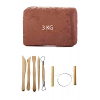 Kahve Çamur Kırmızı Kil Seramik Hamuru 3 kg Ebeşuar Seti Seramik Çamur Kesme Teli
