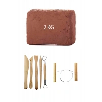 Kahve Çamur Kırmızı Kil Seramik Hamuru 2 kg Ebeşuar Seti Seramik Çamur Kesme Teli