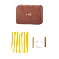 Kahve Çamur Kırmızı Kil Seramik Hamuru 1 kg Plastik Ebeşuar Seti 7 Parça Çamur Kesme Teli