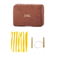 Kahve Çamur Kırmızı Kil Seramik Hamuru 3 kg Plastik Ebeşuar Seti 7 Parça Çamur Kesme Teli