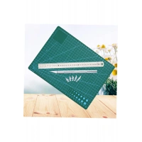 Çift Taraflı Kesim Altlığı A4 Kesim Matı Kretuar Bıçağı 5 Yedek Çelik Cetvel 30 cm A4 Kesim Seti
