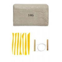 Beyaz Seramik Hamuru 3 kg Plastik Ebeşuar Seti Kil Seti Seramik Çamuru Çamur Kesme Teli Seramik Kili