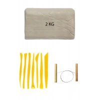 Beyaz Seramik Hamuru 2 kg Plastik Ebeşuar Seti Kil Seti Seramik Çamuru Çamur Kesme Teli Seramik Kili