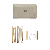 Beyaz Seramik Hamuru 1 kg Ebeşuar Seti Kil Seti Seramik Çamuru Seti Çamur Kesme Teli Seramik Kili