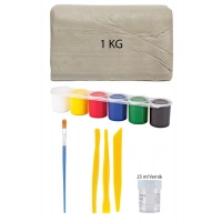 Beyaz Seramik Hamuru 1 Kg Kil Plastik Ebeşuar Seti Akrilik Boya Su Bazlı Parlatma Verniği