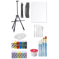 Akrilik Boya Seti 12 Renk 3 Ayaklı Şövale 35x50 Tuval Metal Şövale Plastik Spatül Set