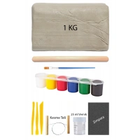 Beyaz Seramik Hamuru 1 Kg Kil Ebeşuar Seti Akrilik Boya Su Bazlı Vernik Ahşap Merdane Zımpara