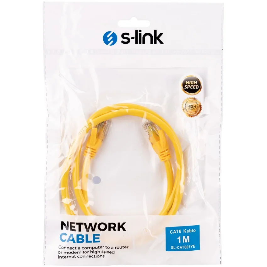 S-link SL-CAT601YE 1m Sarı Cat6 UTP Ethernet Kablosu