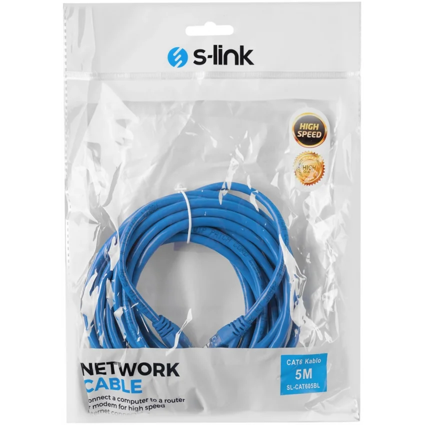 S-link SL-CAT605BL 5m Mavi Cat6 UTP Hazır Ethernet Kablosu