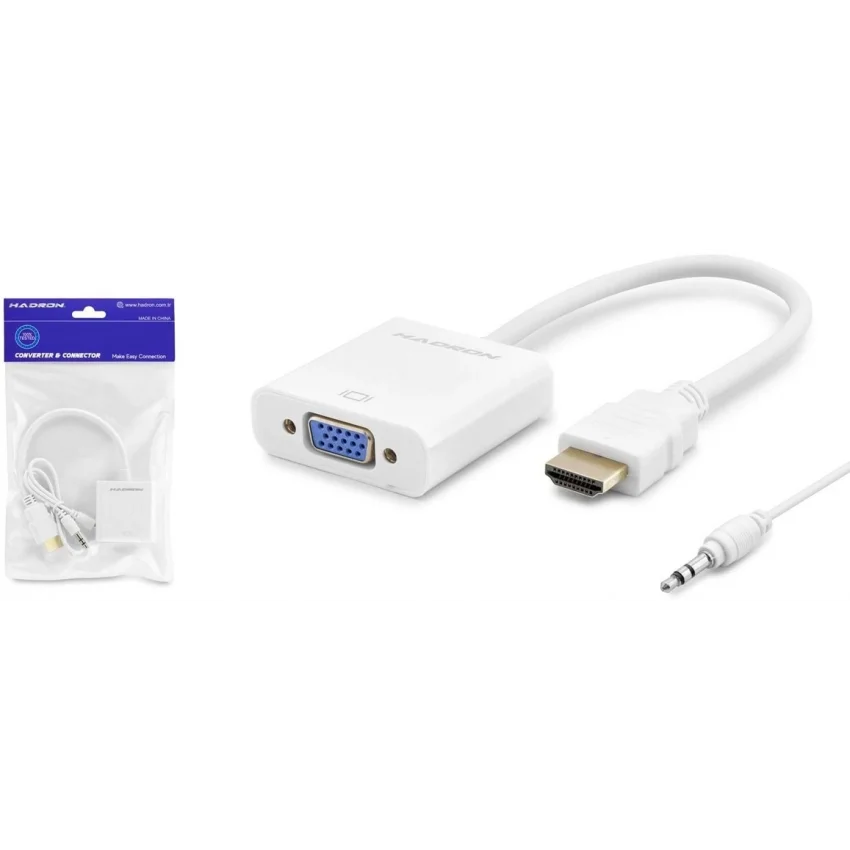 Hadron HDMI to VGA Ses Çıkışlı Dönüştürücü Beyaz - HDX2019