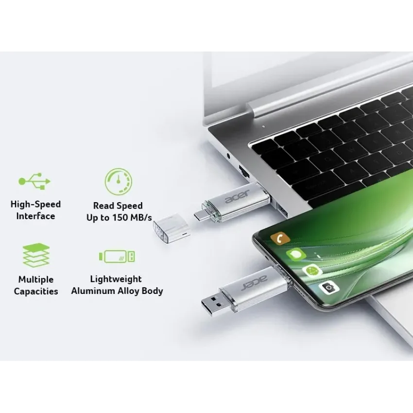 Acer UT300 256GB Dual Port USB 3.2 Gen1 Type-A / Type-C Bellek