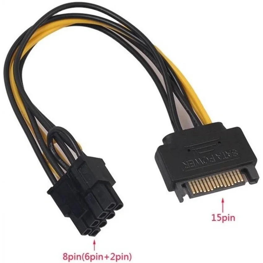 Alfais 5062 Sata To 6+2 Pin 8 Pin Ekran Kartı Power Çevirici Kablo Bakır 20 cm