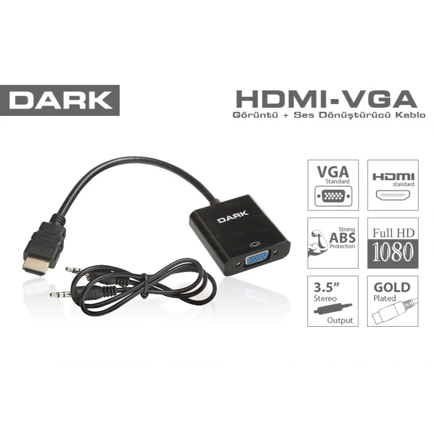 Dark HDMI to VGA + Ses Dönüştürücü Çevirici DK-HD-AHDMIXVGA