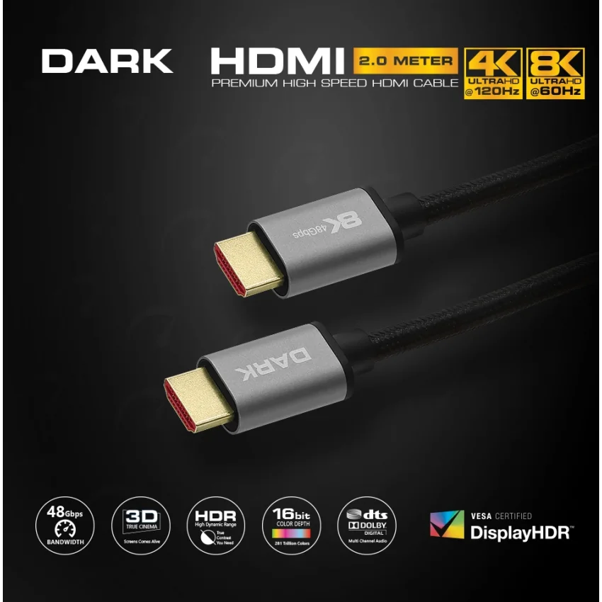 Dark 2m HDMI 2.1 Kablo | 8K 60Hz, 4K 120Hz, DK-HD-CV21L200G