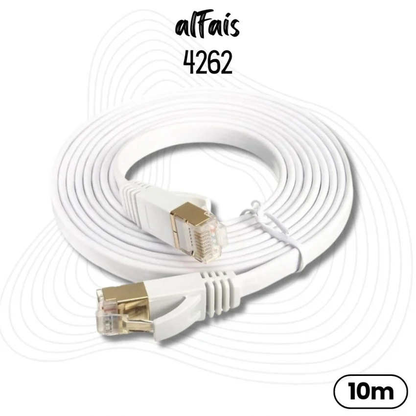 Alfais 4262 Cat7 Ethernet Rj45 Internet Kablosu 10 Metre Yassı 10gbps 600mhz