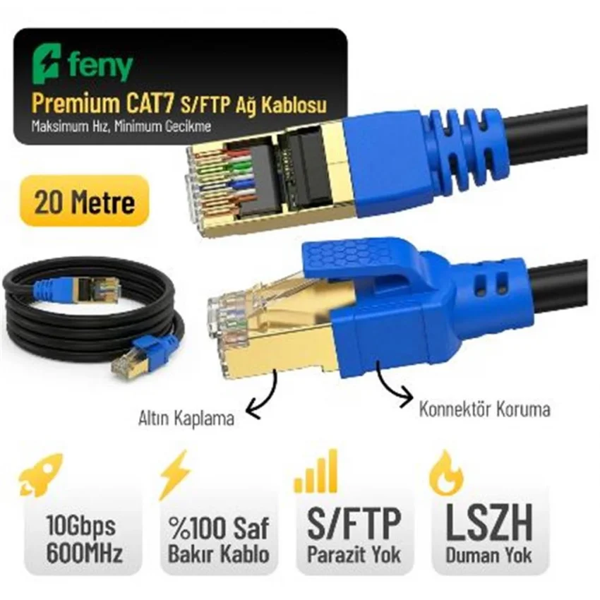 Feny Cat7 Ethernet Kablosu 20 Metre S/FTP LSZH | FN-CAT7LS20