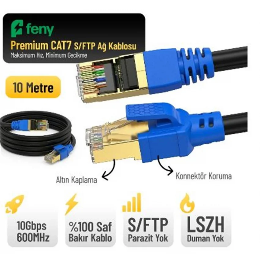 Feny Cat7 Ethernet Kablosu 10 Metre S/FTP LSZH | FN-CAT7LS10