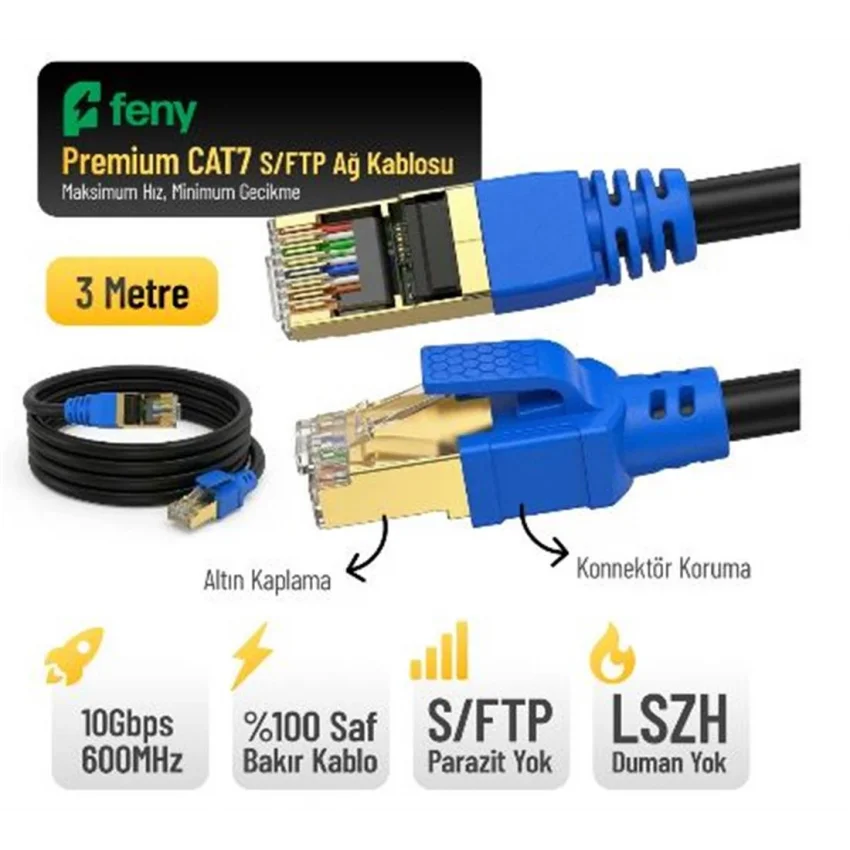 Feny Cat7 Ethernet Kablosu 3 Metre S/FTP LSZH | FN-CAT7LS03