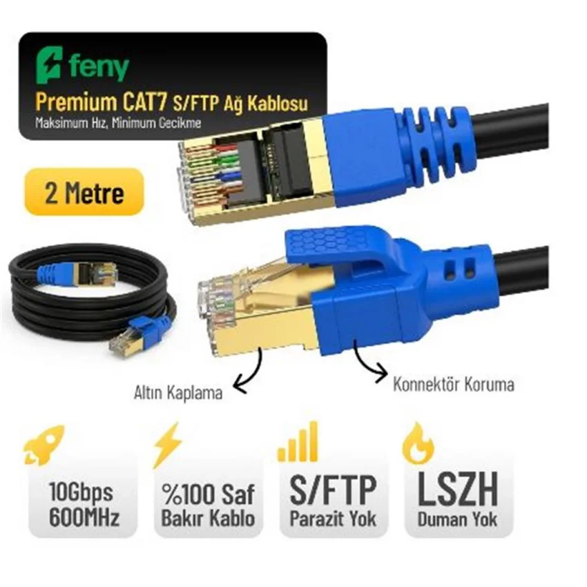 Feny Cat7 Ethernet Kablosu 2 Metre S/FTP LSZH | FN-CAT7LS02