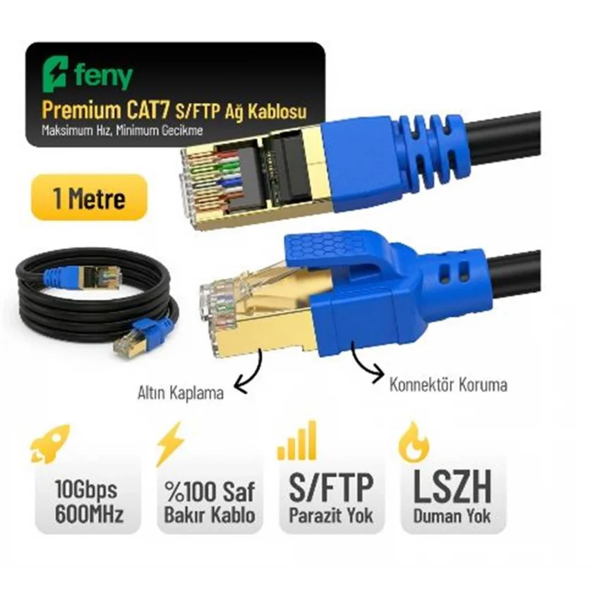 Feny Cat7 Ethernet Kablosu 1 Metre S/FTP LSZH | FN-CAT7LS01