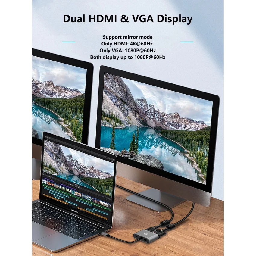 Vcom Type-C Hub 4 in 1 HDMI VGA MST 100W PD Çevirici Adaptör | CU4512