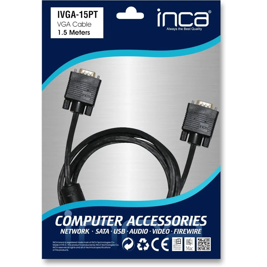 Inca Vga Kablo 1.5 Metre Çift Filtreli Bakır | IVGA-15PT