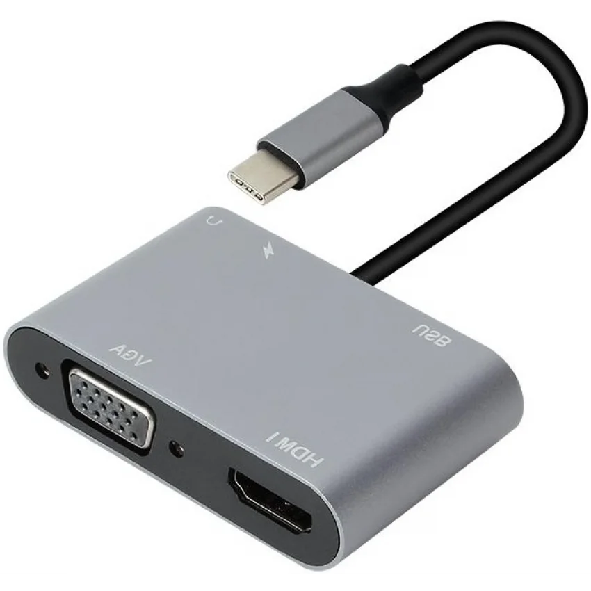 Vcom Type-C Hub 5-in-1 HDMI VGA USB 3.0 100W PD Çevirici Adaptör | CU4511