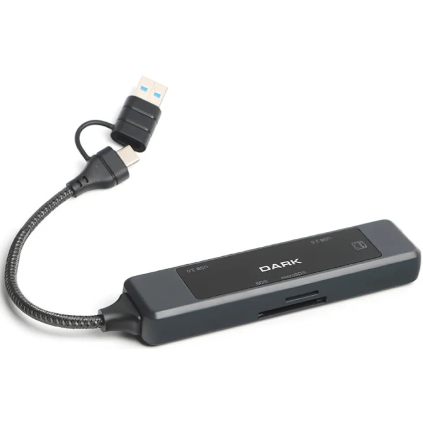 Dark USB-C & USB-A 5 Port Multi HUB Ethernet ve Kart Okuyucu | DK-AC-USB350L