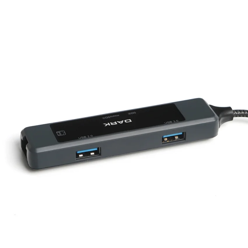 Dark USB-C & USB-A 5 Port Multi HUB Ethernet ve Kart Okuyucu | DK-AC-USB350L
