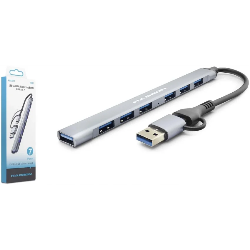 Hadron Type-C & USB-A Hub 7 Port Çoklayıcı Gri | HDX7857