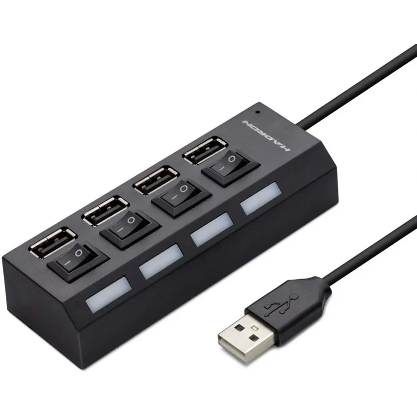 Hadron USB Hub 4 Port Anahtarlı USB Çoğaltıcı Siyah | HDX7008