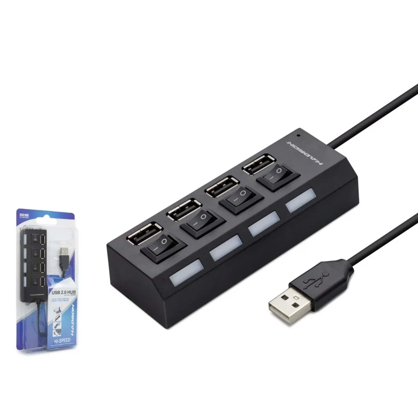 Hadron USB Hub 4 Port Anahtarlı USB Çoğaltıcı Siyah | HDX7008