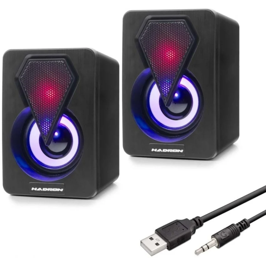 Hadron Masaüstü Hoparlör 1+1 LED Işıklı Siyah | HD6053