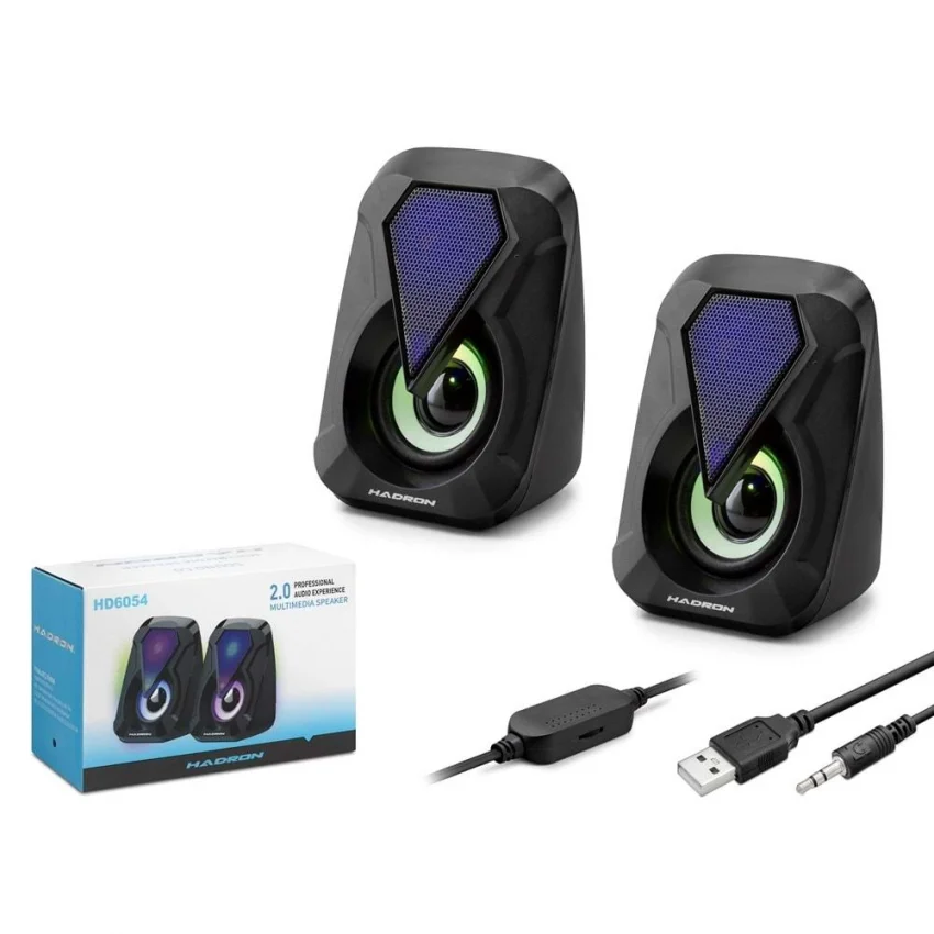 Hadron Masaüstü Hoparlör 1+1 LED Işıklı Siyah | HD6054