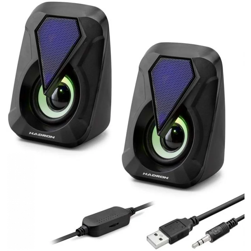 Hadron Masaüstü Hoparlör 1+1 LED Işıklı Siyah | HD6054