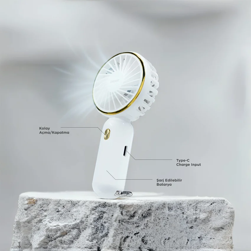Everest Taşınabilir USB El Fanı 3 Kademeli 900mAh Beyaz | EFN11