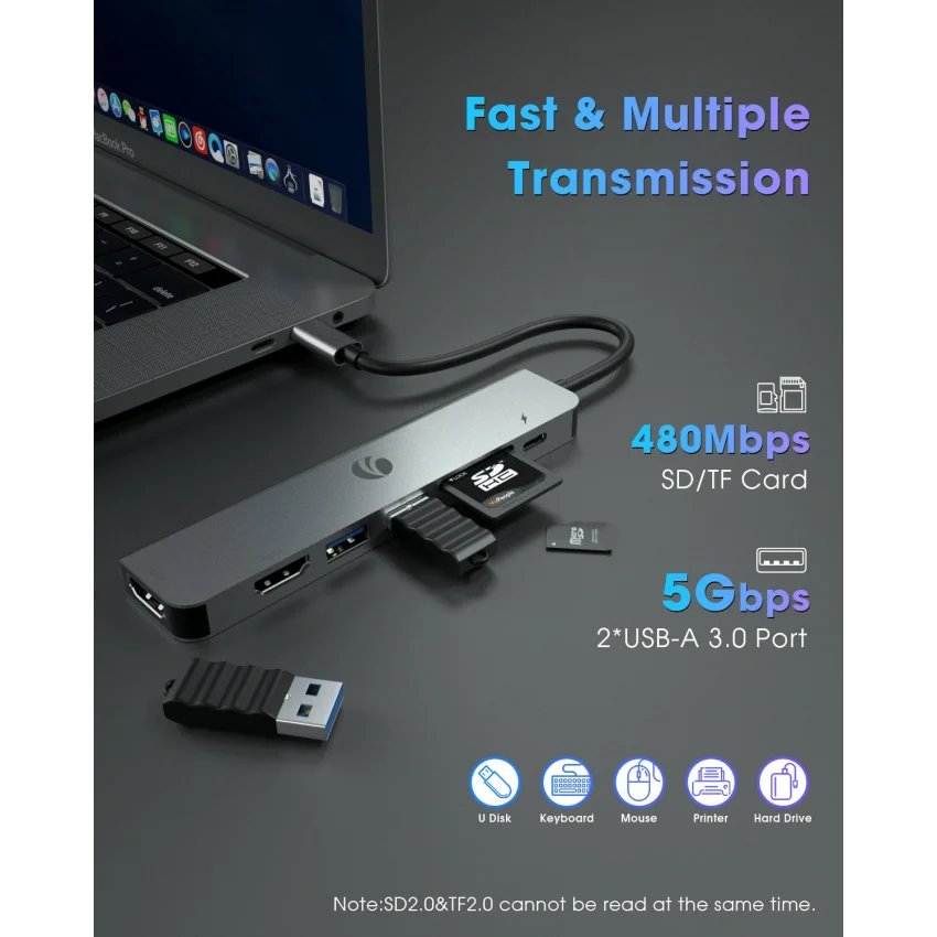 VCOM Çift HDMI USB-C Docking Station 7 in 1 4K 60Hz PD | CUE39