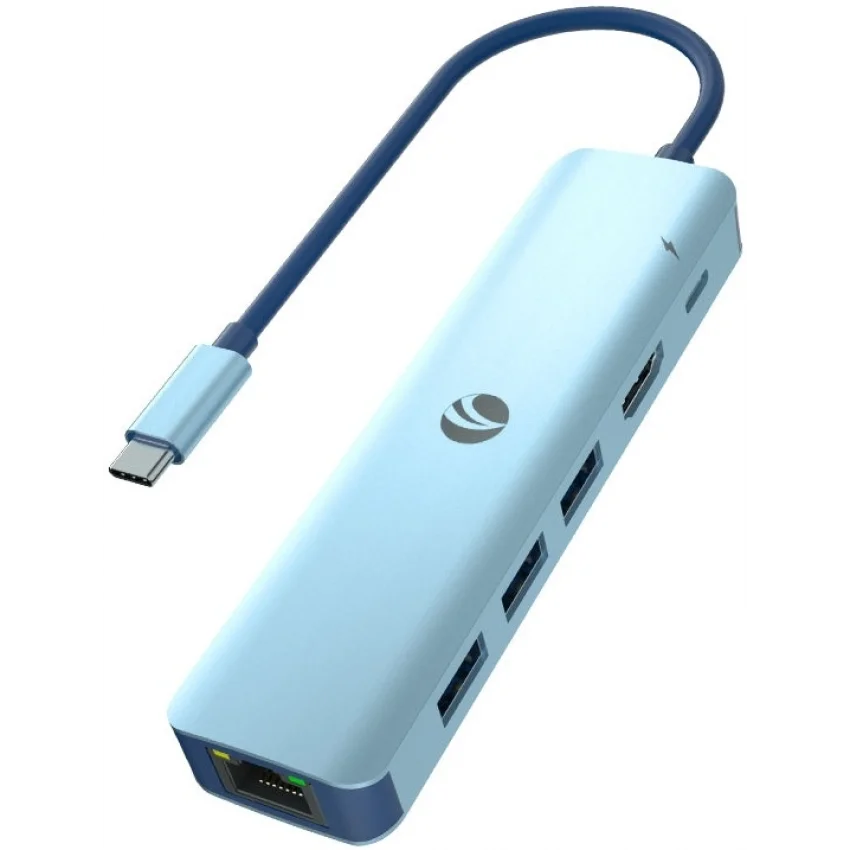 VCOM 6 in 1 USB-C Hub Mavi HDMI 4K RJ45 PD 3.0 100W | CUE55